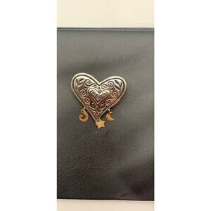 Silver Tone Heart Brooch With Dangling Moon And Star